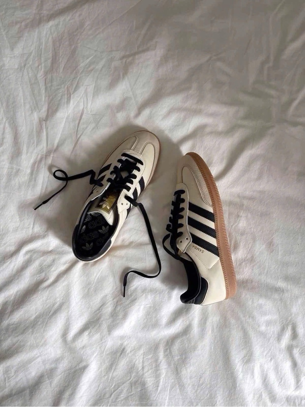 adidas Cream and Black Samba Sneakers with Gum Sole